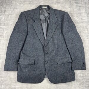 Harris Tweed Blazer Mens 46 Grey Scottish Wool Vtg Sport Coat 2 Button Leishman